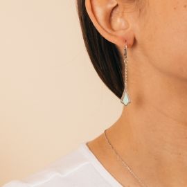 Silver and green Fleur d'eau pendant earrings - Amélie Blaise
