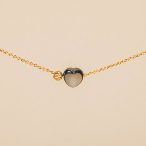 Gold choker 38cm gray mother-of-pearl heart