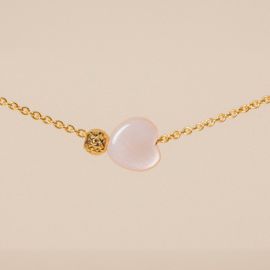 Gold choker 38cm pink mother-of-pearl heart - Rosekafé