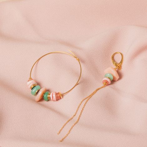 Gaya Asymmetrical hoop earrings Pink opal