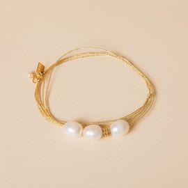 Bracelet cordon or multi tours. Perles de culture - Rosekafé