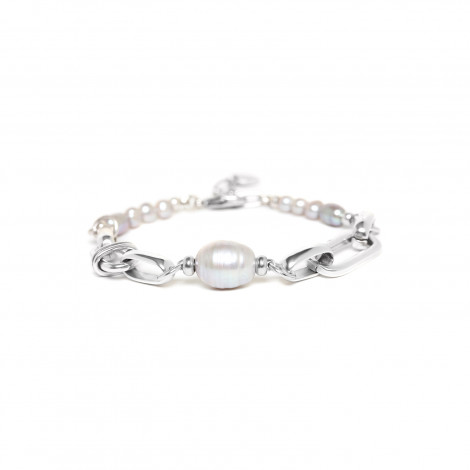bracelet ajustable perle centrale métal argenté "Brooklyn"