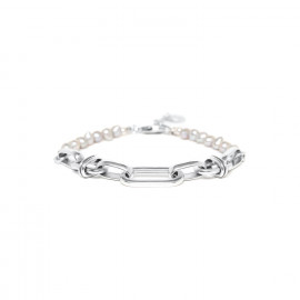 duo bracelet pearl & silvered chain "Brooklyn" - Ori Tao