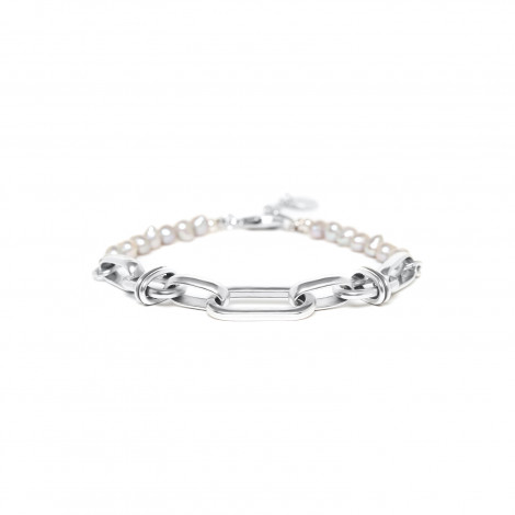 duo bracelet pearl & silvered chain "Brooklyn"