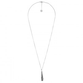 collier long pendentif goutte métal argenté "En vrille" - Ori Tao
