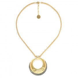 collier court doré à l'or fin pendentif nacre noire "Manta" - Ori Tao