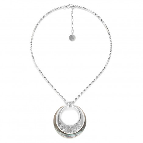 silvered necklace with black lip pendat "Manta"