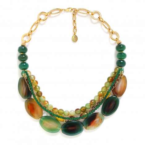 4 rows plastron necklace "Agata verde"