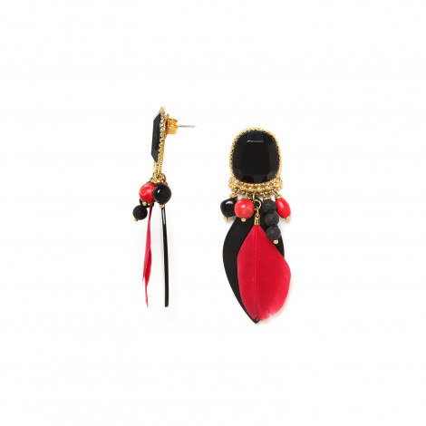 post earrings red & black dangles "Darwin"