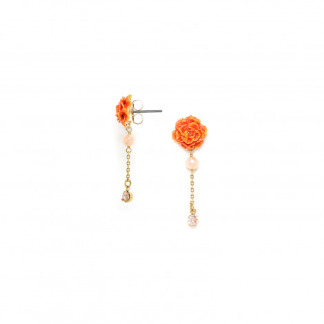 orange carnation flower post earrings "Clea"