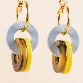 Boucles d'oreilles 3 petits anneaux jaune et bleu - L'Indochineur