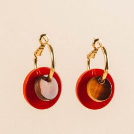ORANGE hoop earrings and clog disc - L'Indochineur