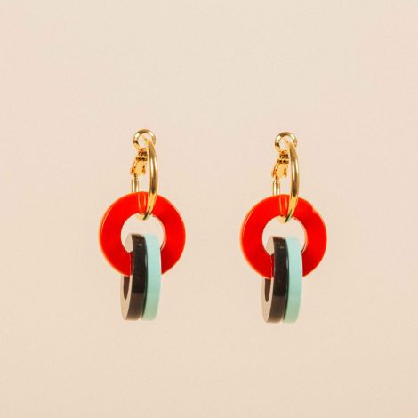 Earrings with 3 small orange and green rings