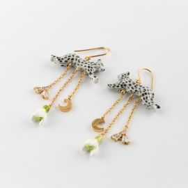 Leopard, snowdrop &moon pendant earrings - Nach