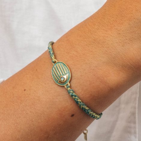 LUCKY bracelet scarabée ajustable cordon vert