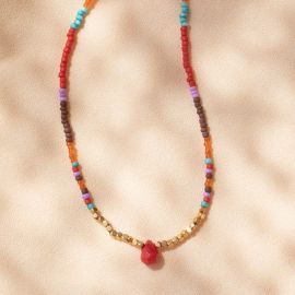 SERENITY rocaille + drop necklace(red) - Olivolga Bijoux