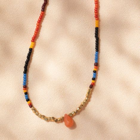 SERENITY rocaille + drop necklace(orange)