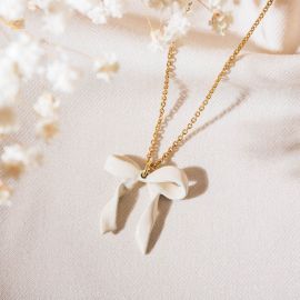 SUZY small ribbon necklace(ecru) - Olivolga Bijoux