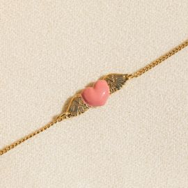 ANGEL HEART bracelet ajustable coeur volant rose - Olivolga Bijoux