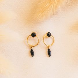 BERRY boucles d'oreilles poussoir anneau-noir - Olivolga Bijoux