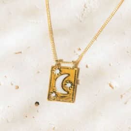 MOON rectangular pendant necklace ecru - Olivolga Bijoux