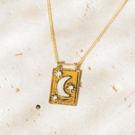 MOON rectangular pendant necklace ecru
