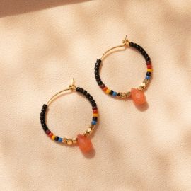 SERENITY boucles d'oreilles créoles noires et oranges - Olivolga Bijoux