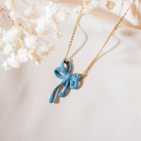SUZY small ribbon necklace(blue)