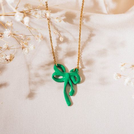 SUZY small ribbon necklace(green)