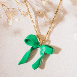 SUZY big ribbon necklace(green) - Olivolga Bijoux