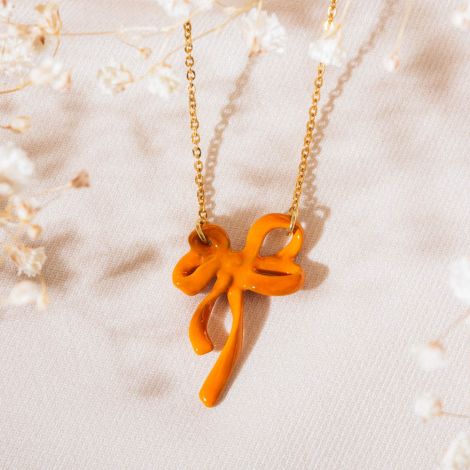SUZY small ribbon necklace(orange)