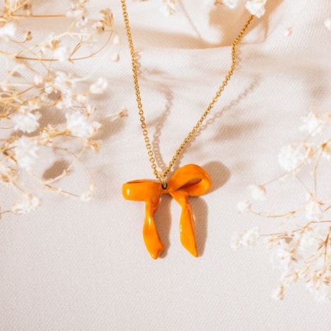 SUZY big ribbon necklace(orange)