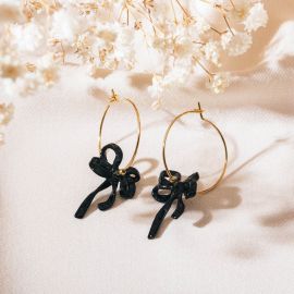 SUZY medium creole + small ribbon design(black) - Olivolga Bijoux