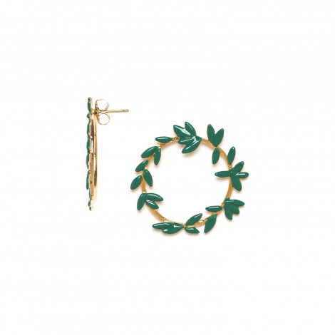 enameled leaves design post earrings(green) "Les radieuses"