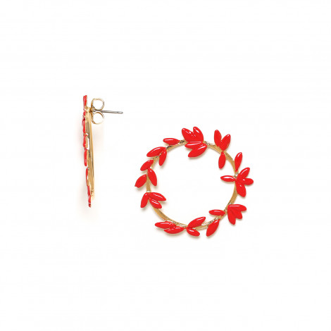 enameled leaves design post earrings(red) "Les radieuses"