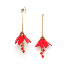 CLOCHETTE boucles d'oreilles poussoir fleur de coco pendantes rouges "Les radieuses" - Franck Herval