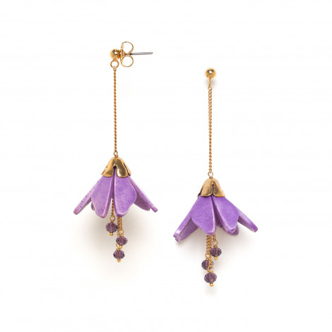 CLOCHETTE boucles d'oreilles poussoir fleur de coco pendantes violettes "Les radieuses"