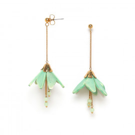 CLOCHETTE boucles d'oreilles poussoir fleur de coco pendantes vertes "Les radieuses" - Franck Herval