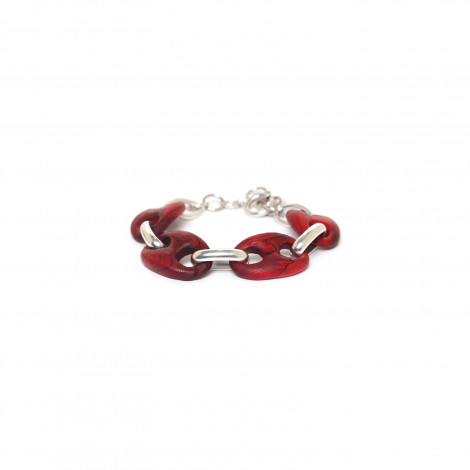 bracelet bois & chaine rouge "Kaffe"