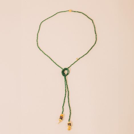 Long tie necklace - Green sand stone - Tourmaline