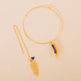 BLUE spinel palm leaf earrings - Rosekafé