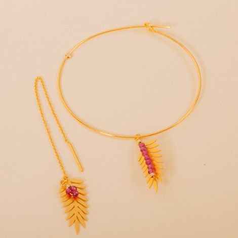 FUSHIA spinel palm leaf earrings