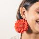 Red Gerbera Asymmetric Hoop Earrings - Rosekafé