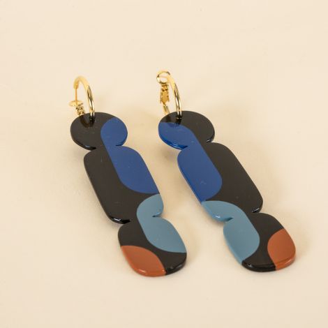 Hoop earrings 85 Nymph black horn and blue lacquered