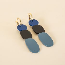 Hoop earrings 85 Totem black horn and blue lacquered - L'Indochineur