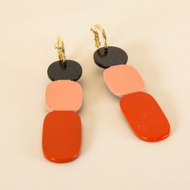 Hoop earrings 85 Totem black horn and red lacquered - L'Indochineur