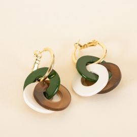 Beige and khaki 3-ring earrings - L'Indochineur