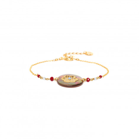 bracelet ajustable médaillon Nacre insertion métal doré à l'or fin "Selena"