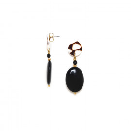 post earrings with oval black agate "Bagheera" - Nature Bijoux