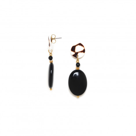 post earrings with oval black agate "Bagheera"